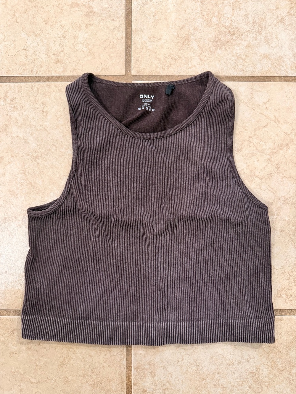 ONLY Brown Ribbed Seamless Crop Top